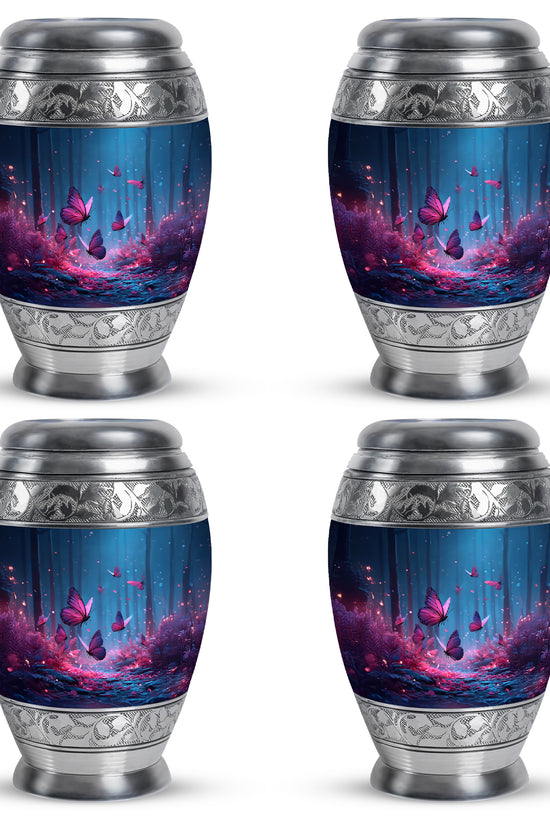 Azure Butterfly Cremation Urn urn with complimentary velvet bag - regal butterfly design with crown-inspired accents - 10 inch aluminum urn for cremated remains