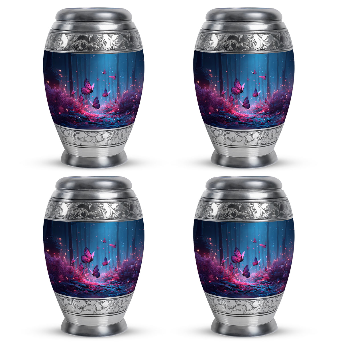 Azure Butterfly Cremation Urn urn with complimentary velvet bag - regal butterfly design with crown-inspired accents - 10 inch aluminum urn for cremated remains