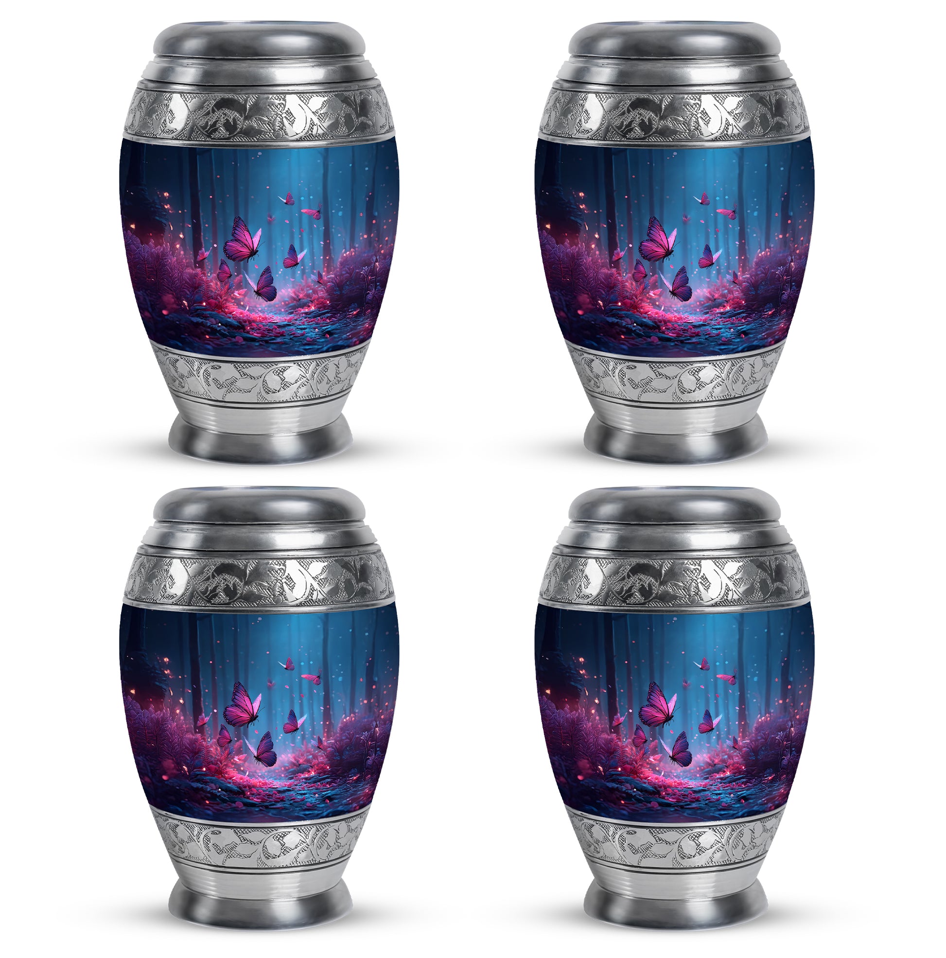 Azure Butterfly Cremation Urn urn with complimentary velvet bag - regal butterfly design with crown-inspired accents - 10 inch aluminum urn for cremated remains