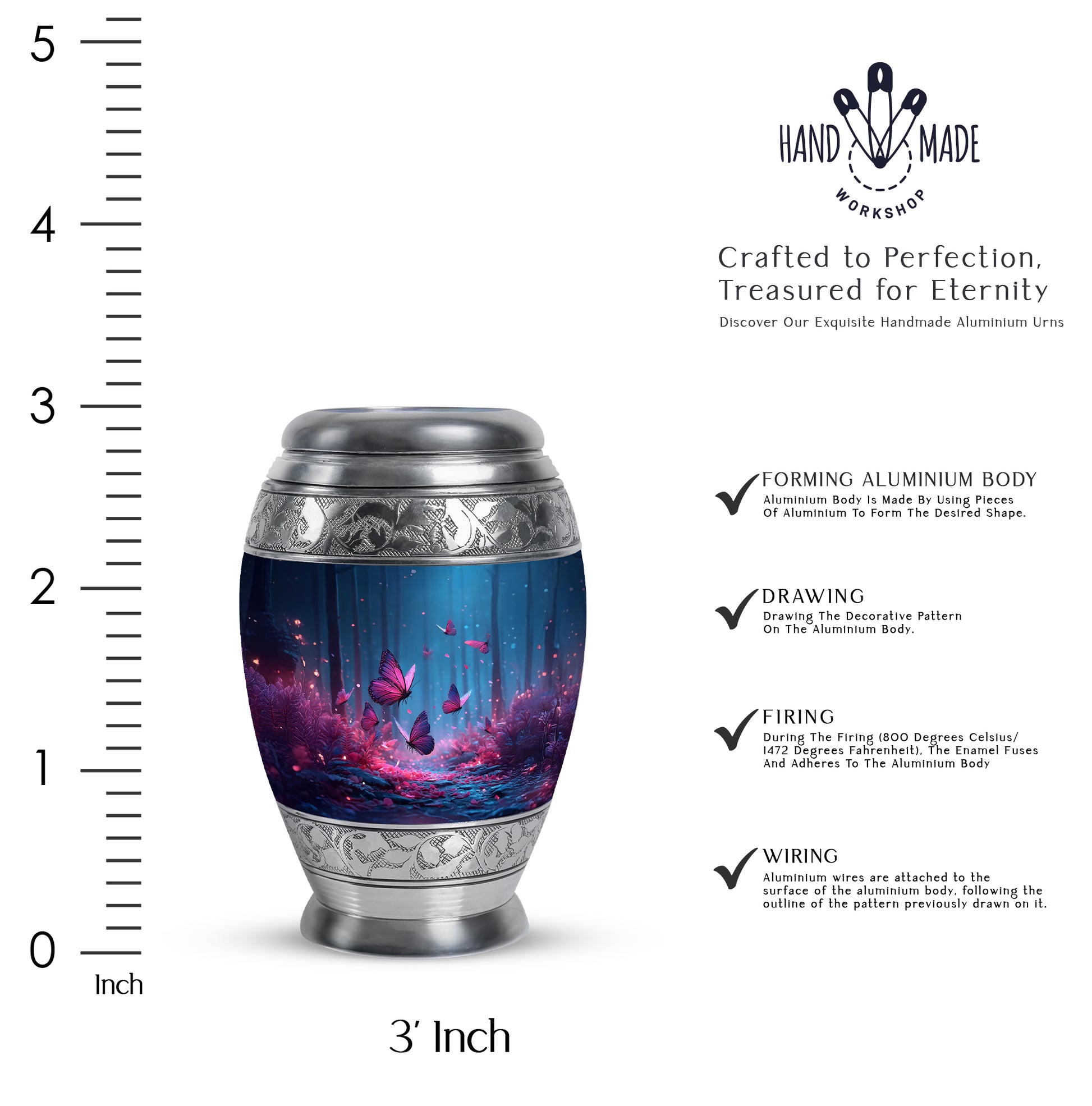 Icy Blue Butterfly Cremation Urn lifestyle display on memorial shelf - regal butterfly design with crown-inspired accents - mini keepsake memorial for portion of cremation ashes