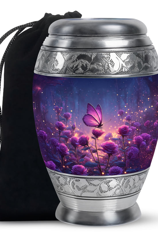 Purple Butterfly On Flower Scenic Urn - Handcrafted Cutom Urns For Mom