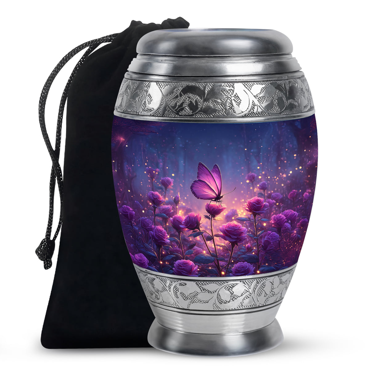 Purple Butterfly On Flower Scenic Urn - Handcrafted Cutom Urns For Mom