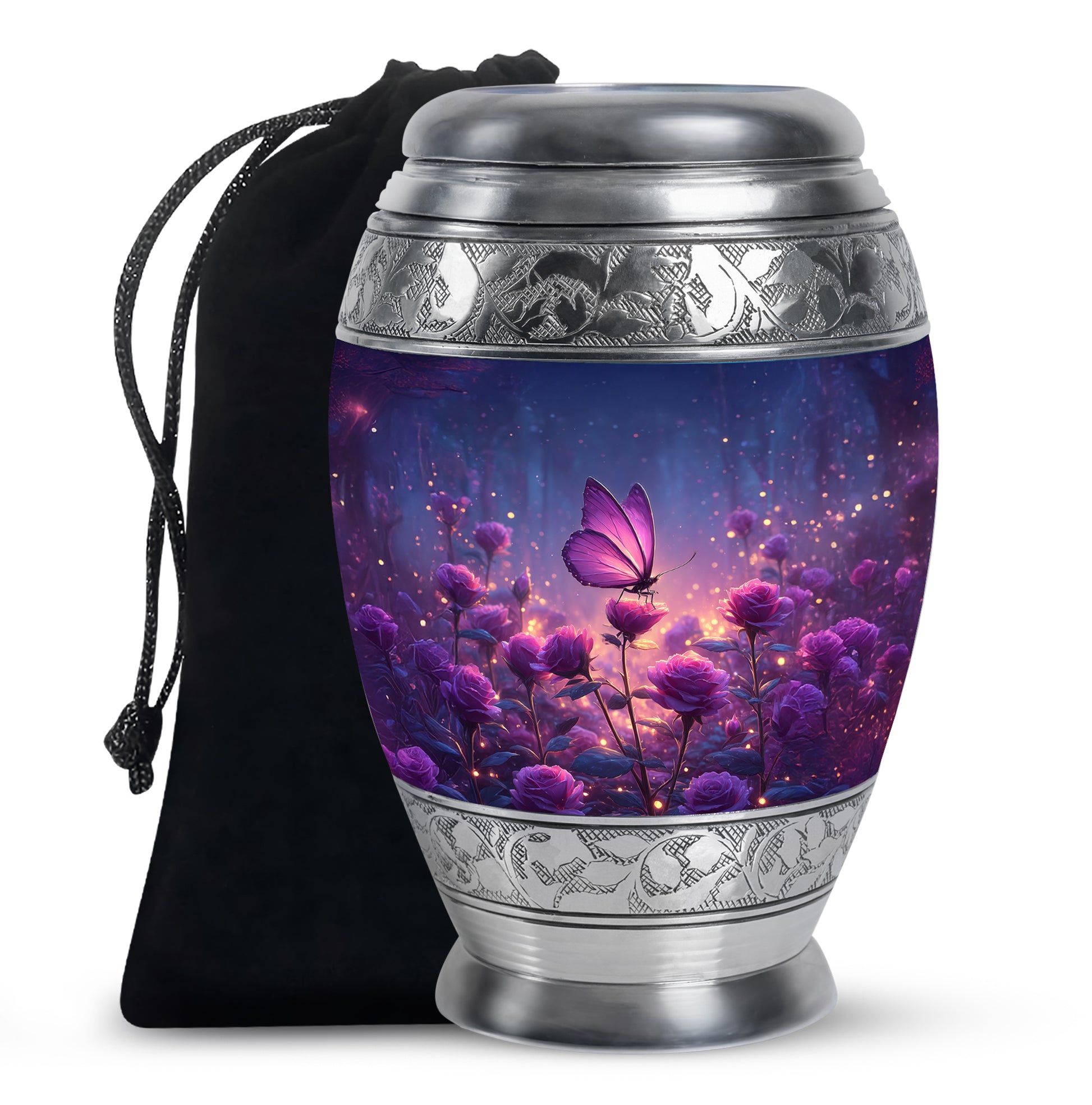 Purple Butterfly On Flower Scenic Urn - Handcrafted Cutom Urns For Mom