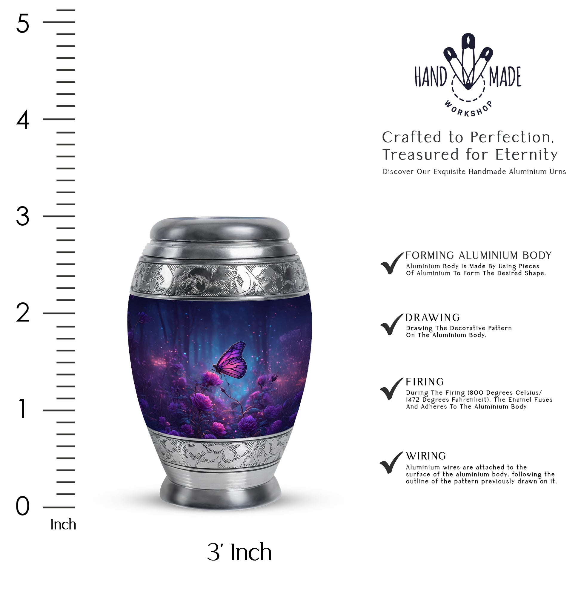 Icy Blue Butterfly Cremation Urn lifestyle display on memorial shelf - regal butterfly design with crown-inspired accents - mini keepsake memorial for portion of cremation ashes