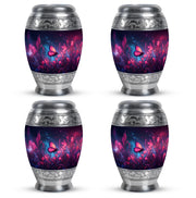 Steel Blue Butterfly Cremation Urn urn with complimentary velvet bag - royal butterfly engraving with decorative scrollwork - 10 inch aluminum urn for cremated remains