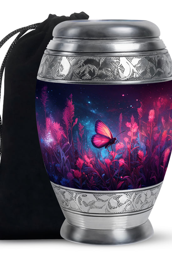 Pink Butterfly Night Scenic Urn - Beautiful Decorative Urn For Women