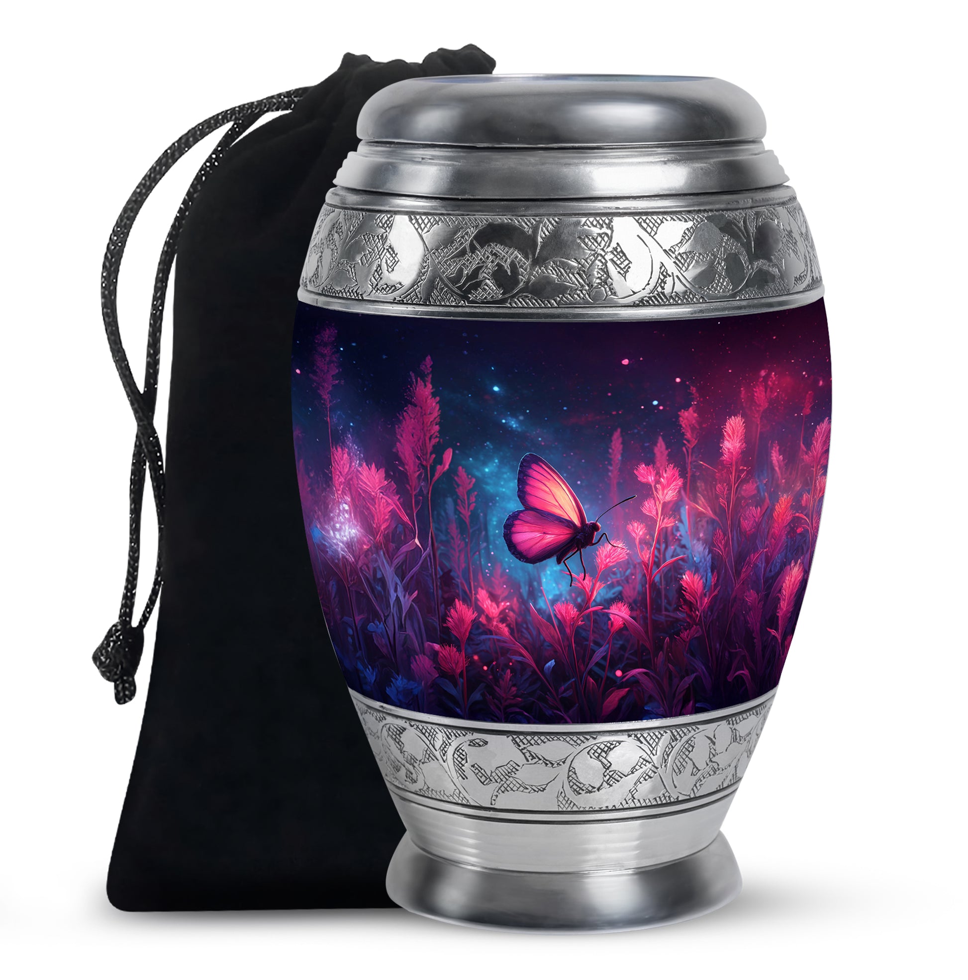 Pink Butterfly Night Scenic Urn - Beautiful Decorative Urn For Women