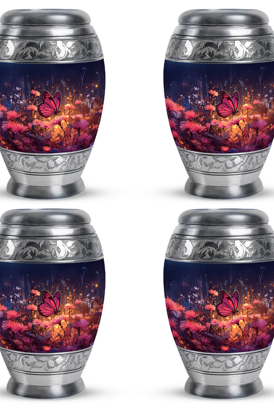 Indigo Butterfly Cremation Urn urn with complimentary velvet bag - regal butterfly design with crown-inspired accents - 10 inch aluminum urn for cremated remains