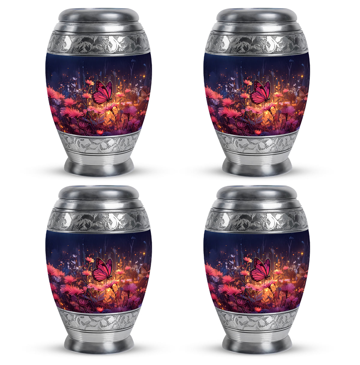 Indigo Butterfly Cremation Urn urn with complimentary velvet bag - regal butterfly design with crown-inspired accents - 10 inch aluminum urn for cremated remains