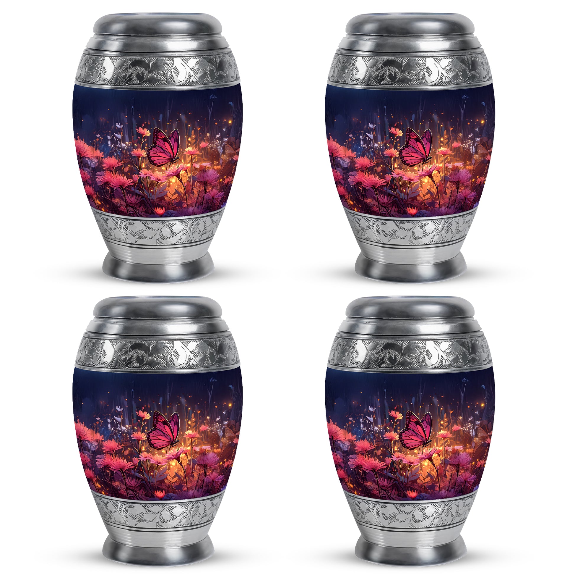 Indigo Butterfly Cremation Urn urn with complimentary velvet bag - regal butterfly design with crown-inspired accents - 10 inch aluminum urn for cremated remains