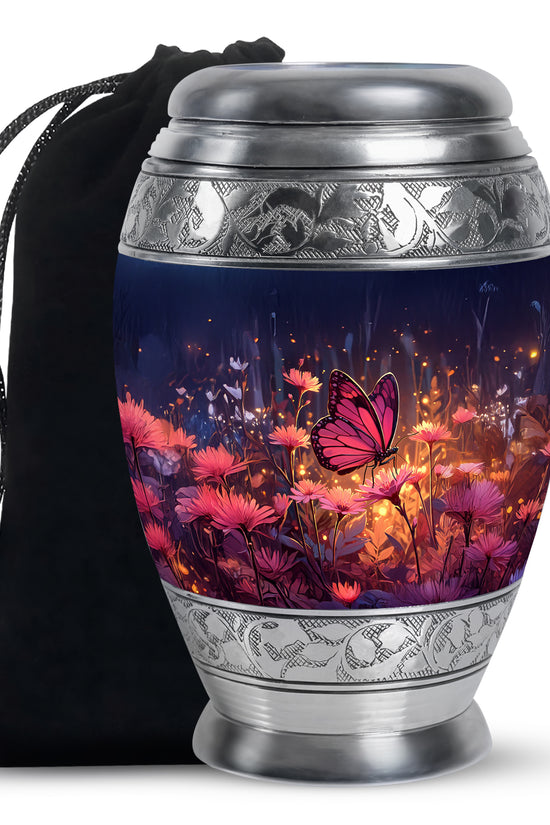 Navy Blue Butterfly Urn for Ashes – Elegant Floral Memorial For Ashes