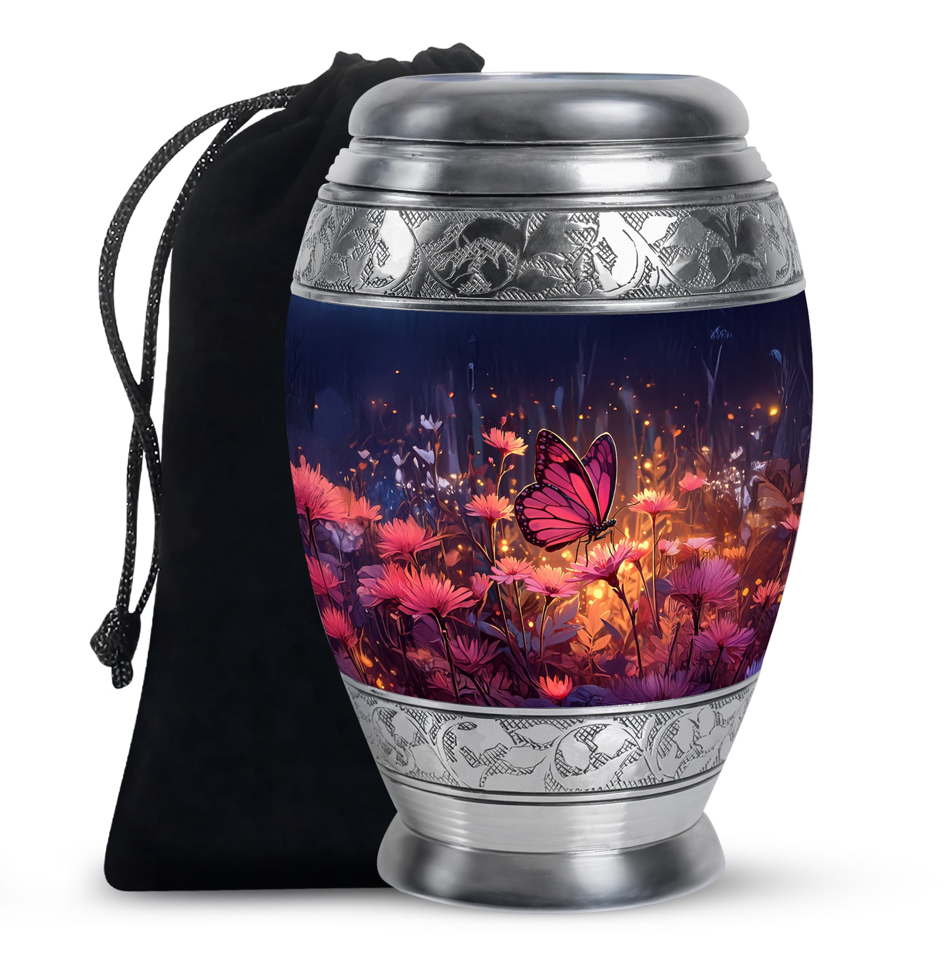 Navy Blue Butterfly Urn for Ashes – Elegant Floral Memorial For Ashes