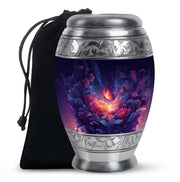 Royal Blue Butterfly Cremation Urn back view with polished surface - majestic butterfly pattern with filigree border - full-size 10 inch 200 cubic inch adult cremation urn