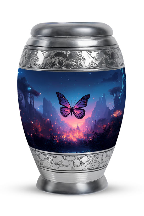 Lustrous Butterfly Cremation Urns for Human Ashes - Blue 10-inch - Yatskia