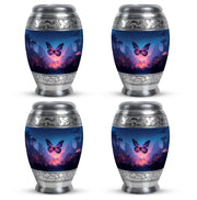 Pastel Blue Butterfly Cremation Urn urn with complimentary velvet bag - ornate monarch-style butterfly relief on brushed aluminum - 10 inch aluminum urn for cremated remains