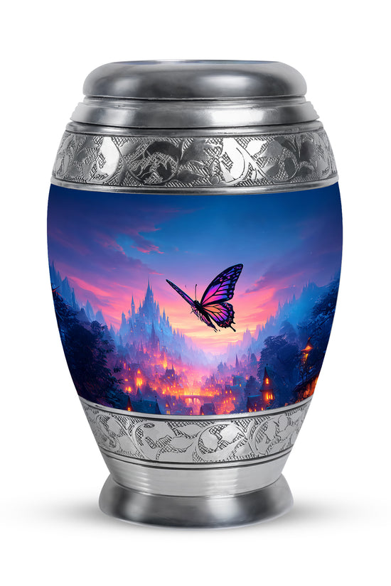 Blue Butterfly Beacon Cremation Urns for Human Ashes - 10-inch, 200 cu in - Yatskia