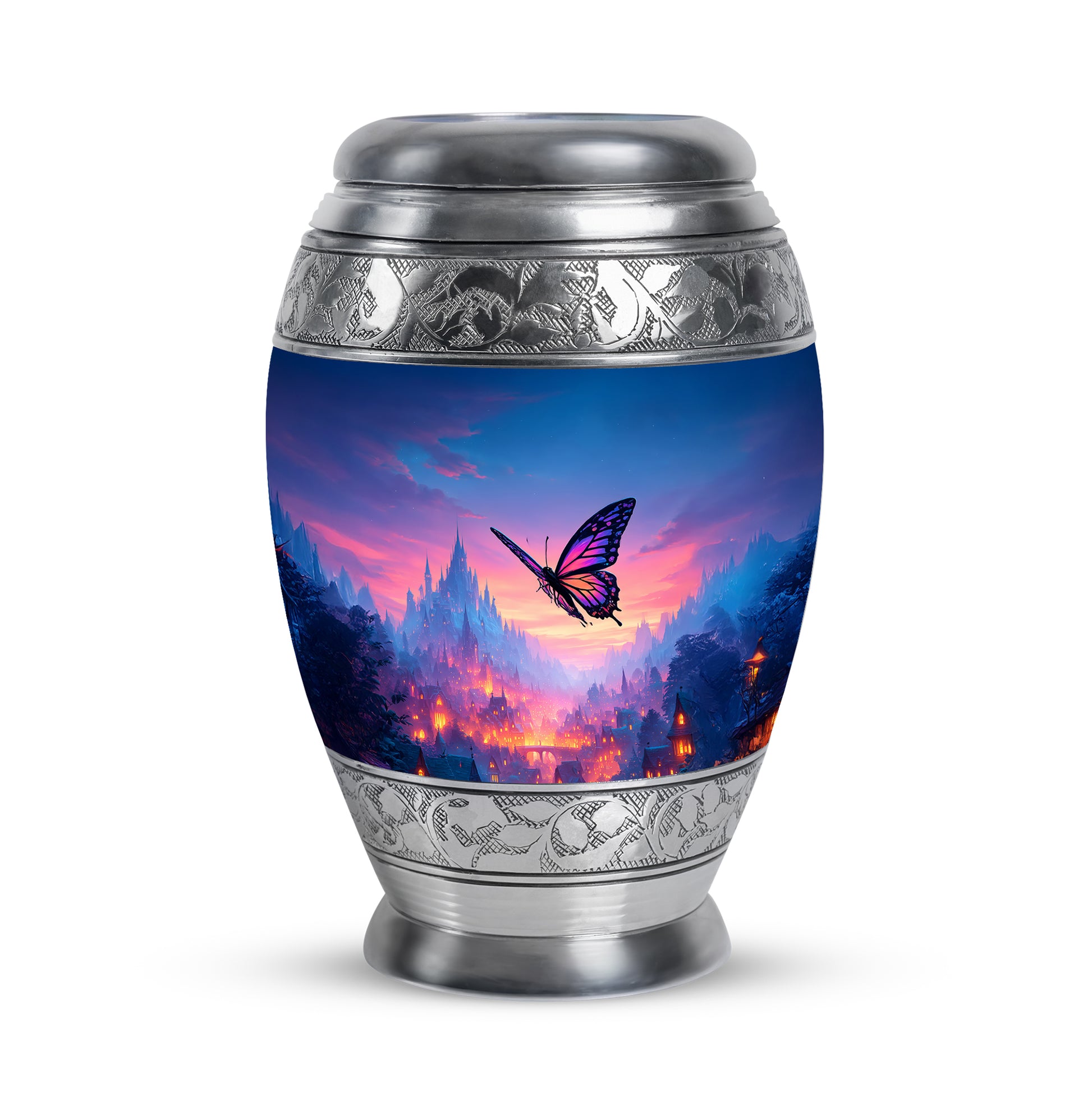 Blue Butterfly Beacon Cremation Urns for Human Ashes - 10-inch, 200 cu in - Yatskia