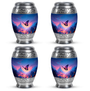 Pastel Blue Butterfly Cremation Urn urn with complimentary velvet bag - regal butterfly design with crown-inspired accents - 10 inch aluminum urn for cremated remains