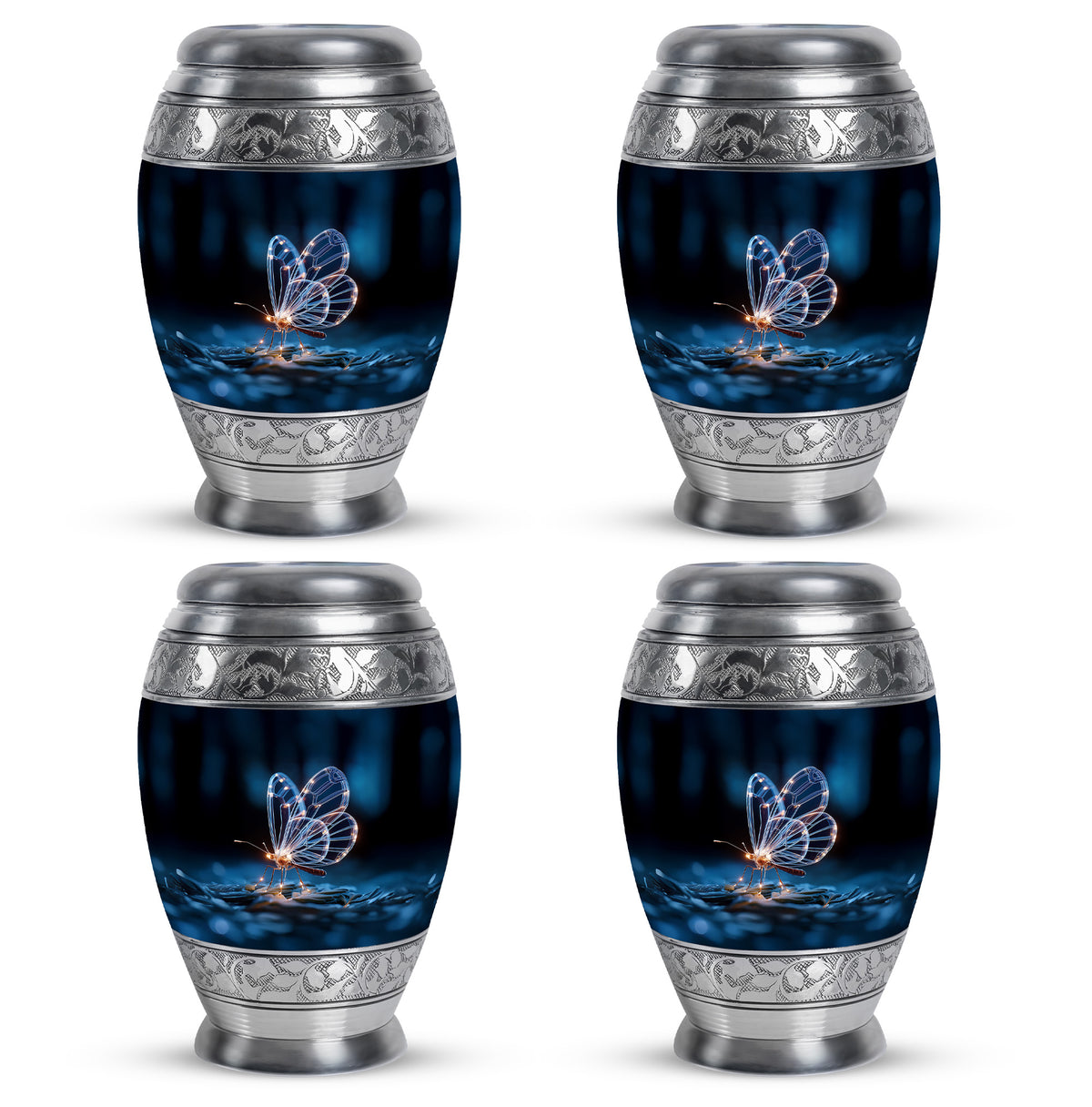 Onyx Black Butterfly Cremation Urn urn with complimentary velvet bag - royal butterfly engraving with decorative scrollwork - 10 inch aluminum urn for cremated remains