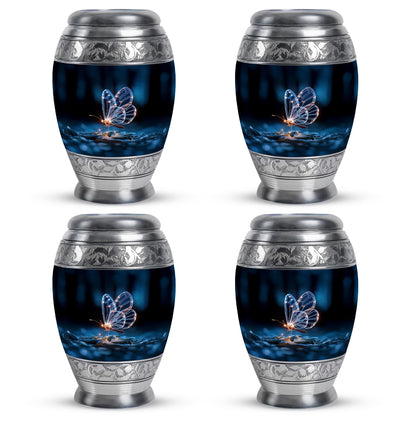 Onyx Black Butterfly Cremation Urn urn with complimentary velvet bag - royal butterfly engraving with decorative scrollwork - 10 inch aluminum urn for cremated remains