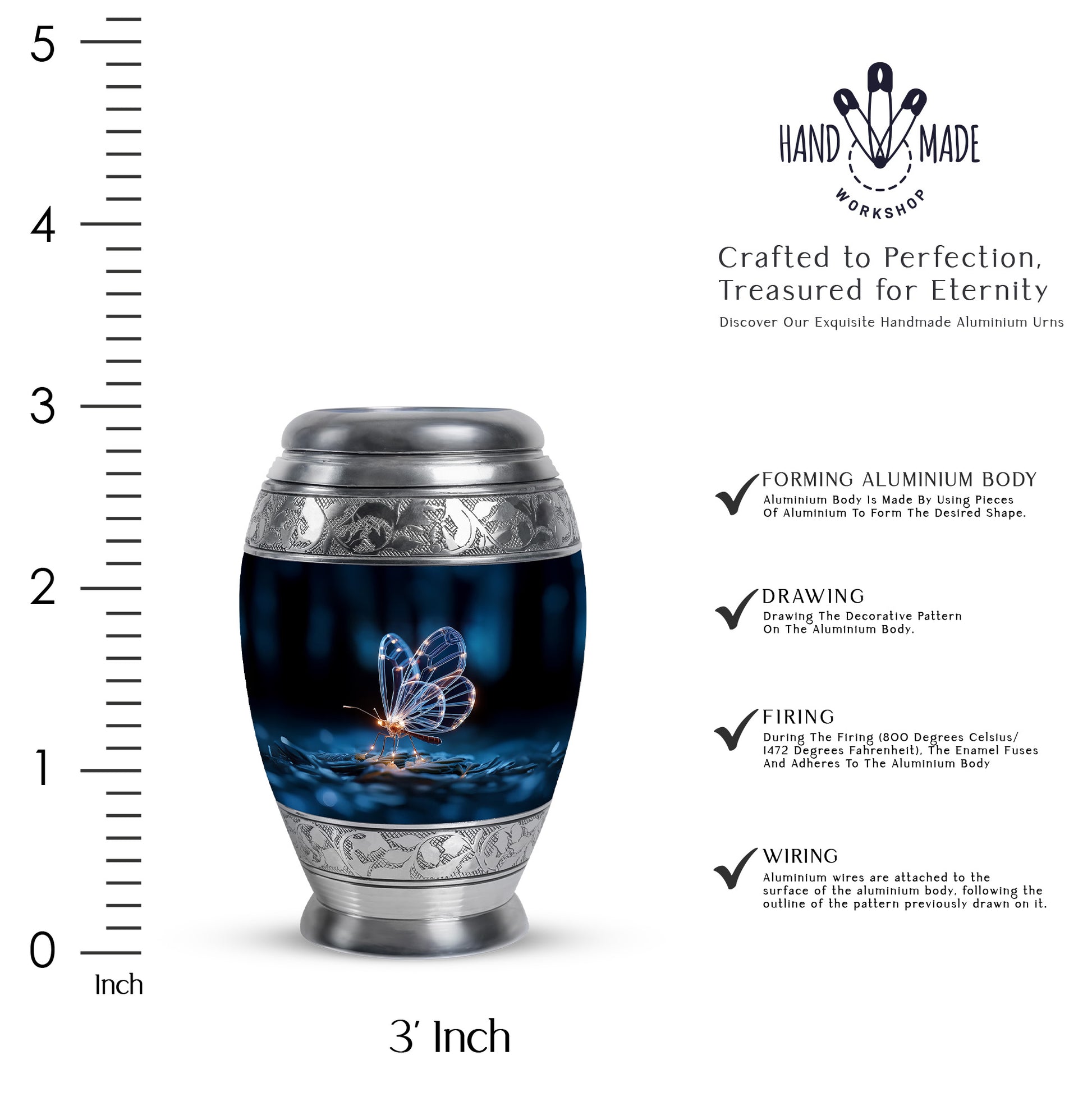 Rich Black Butterfly Cremation Urn lifestyle display on memorial shelf - regal butterfly design with crown-inspired accents - mini keepsake memorial for portion of cremation ashes