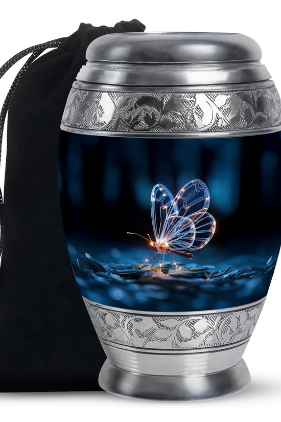 Glowing Butterfly Cremation Urn – Decorative Black Urn for Human Ashes