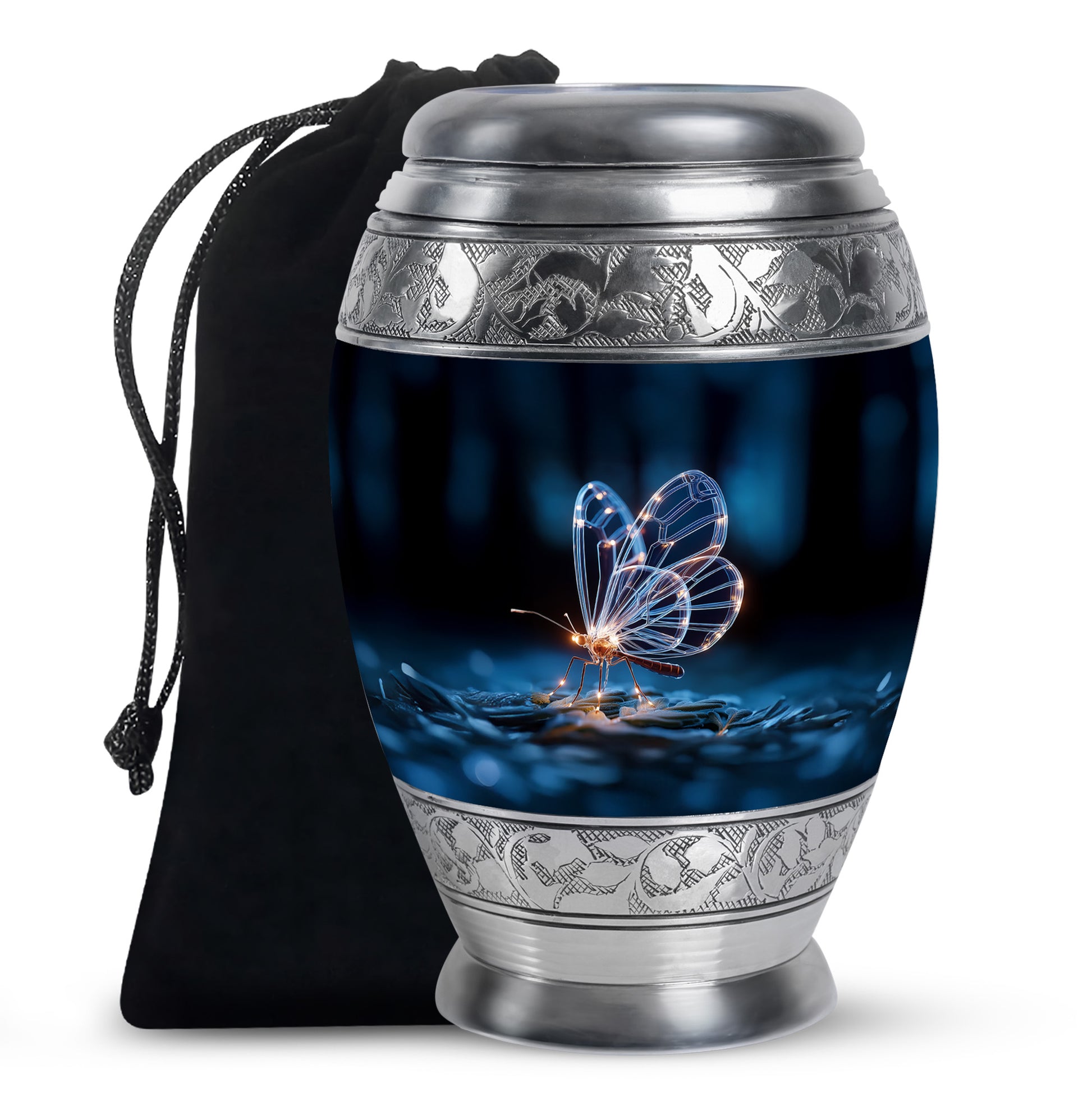 Glowing Butterfly Cremation Urn – Decorative Black Urn for Human Ashes