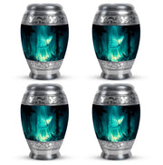 Mystic Teal Butterfly Cremation Urn urn with complimentary velvet bag - majestic butterfly pattern with filigree border - 10 inch aluminum urn for cremated remains