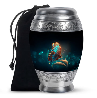 Black Glowing Butterfly Urn - Large Cremation Urns For Women Ashes