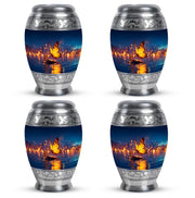 Vivid Blue Butterfly Cremation Urn urn with complimentary velvet bag - majestic butterfly pattern with filigree border - 10 inch aluminum urn for cremated remains