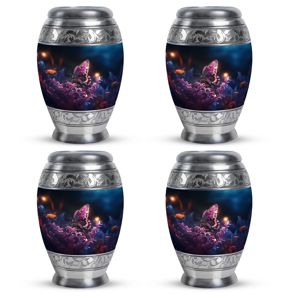 Jet Black Butterfly Cremation Urn urn with complimentary velvet bag - regal butterfly design with crown-inspired accents - 10 inch aluminum urn for cremated remains