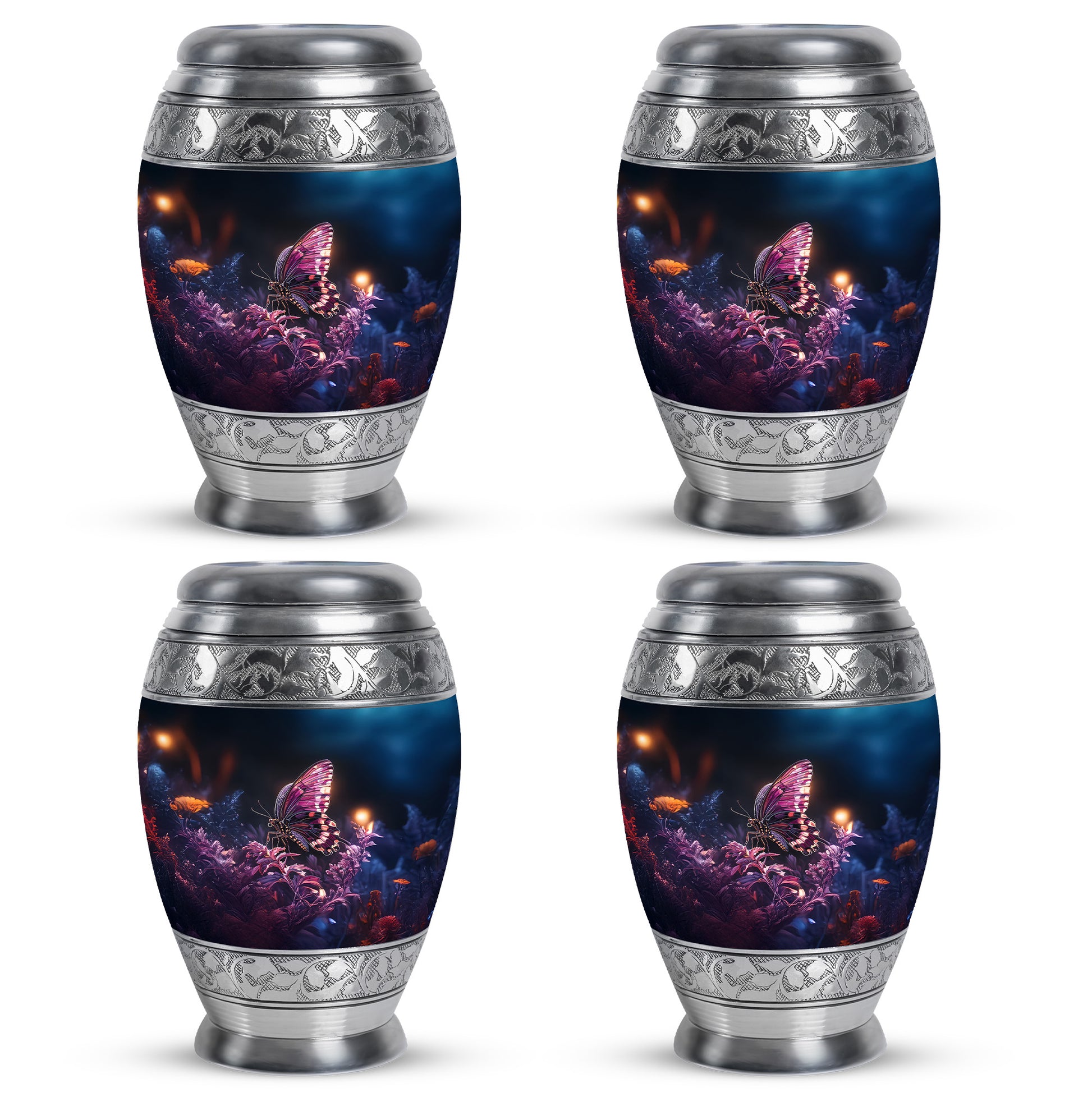 Jet Black Butterfly Cremation Urn urn with complimentary velvet bag - regal butterfly design with crown-inspired accents - 10 inch aluminum urn for cremated remains