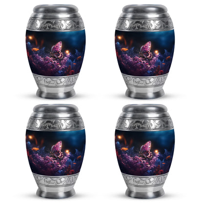 Jet Black Butterfly Cremation Urn urn with complimentary velvet bag - regal butterfly design with crown-inspired accents - 10 inch aluminum urn for cremated remains