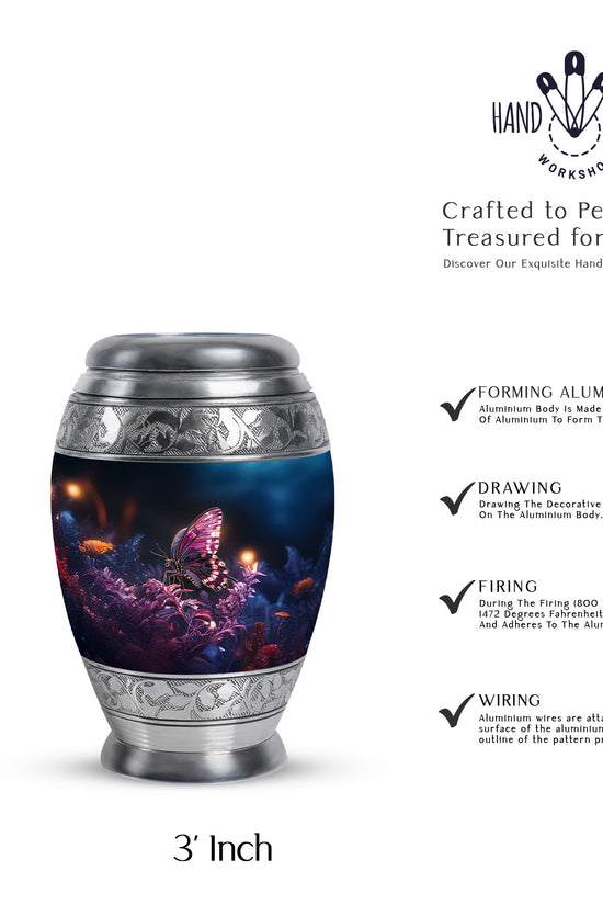 Ebony Butterfly Cremation Urn lifestyle display on memorial shelf - regal butterfly design with crown-inspired accents - mini keepsake memorial for portion of cremation ashes