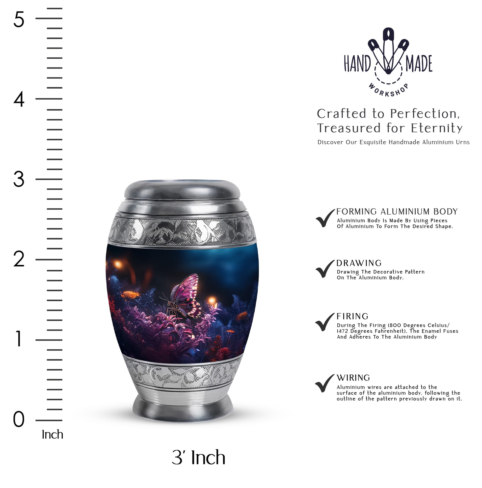 Ebony Butterfly Cremation Urn lifestyle display on memorial shelf - regal butterfly design with crown-inspired accents - mini keepsake memorial for portion of cremation ashes