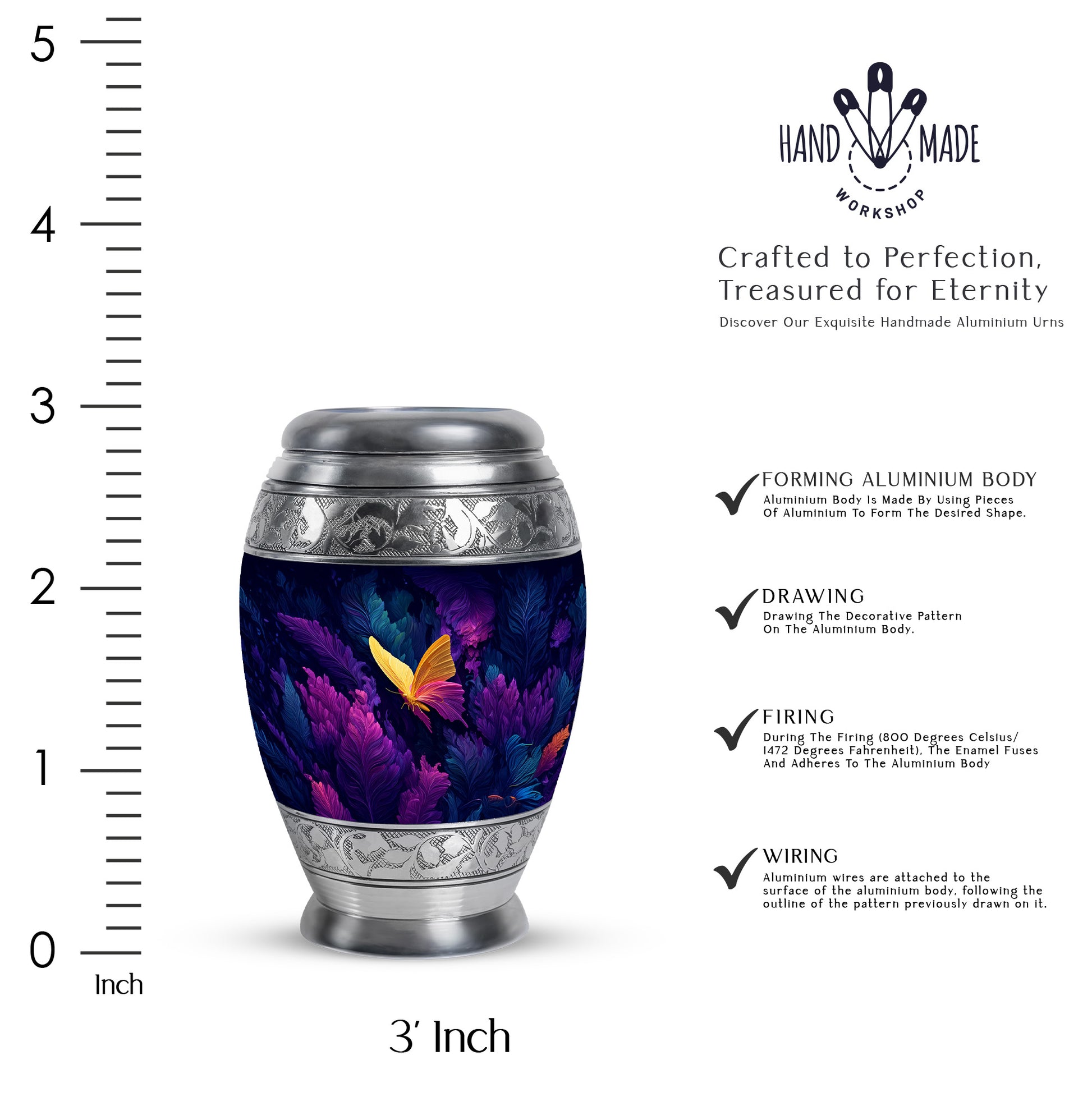 Pastel Blue Butterfly Cremation Urn lifestyle display on memorial shelf - regal butterfly design with crown-inspired accents - mini keepsake memorial for portion of cremation ashes