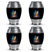 Rich Black Butterfly Cremation Urn urn with complimentary velvet bag - ornate monarch-style butterfly relief on brushed aluminum - 10 inch aluminum urn for cremated remains