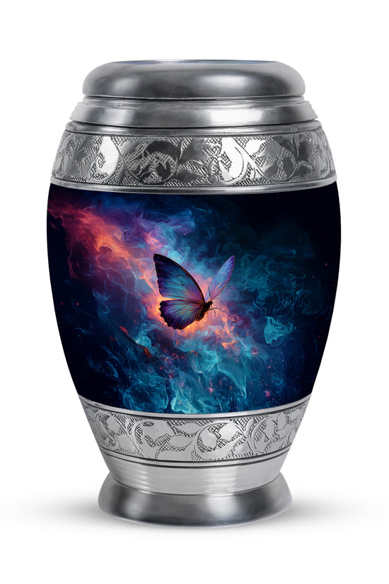 Luminous Blue Butterfly Passage Urn for Human Ashes - 10-inch, 200 cu in - Yatskia