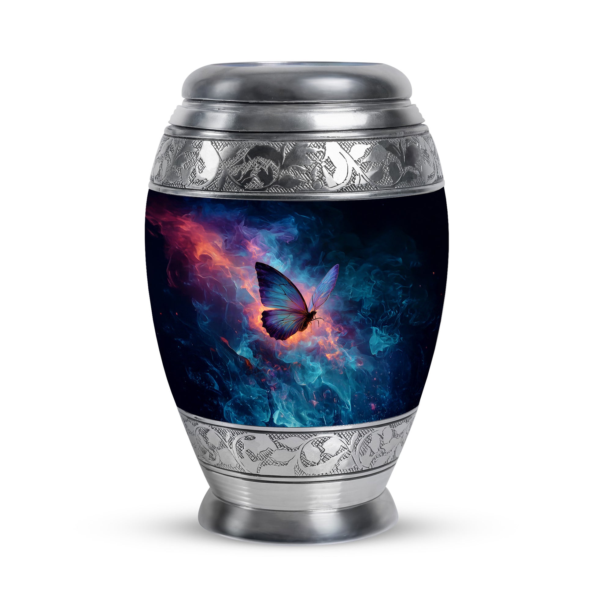 Luminous Blue Butterfly Passage Urn for Human Ashes - 10-inch, 200 cu in - Yatskia