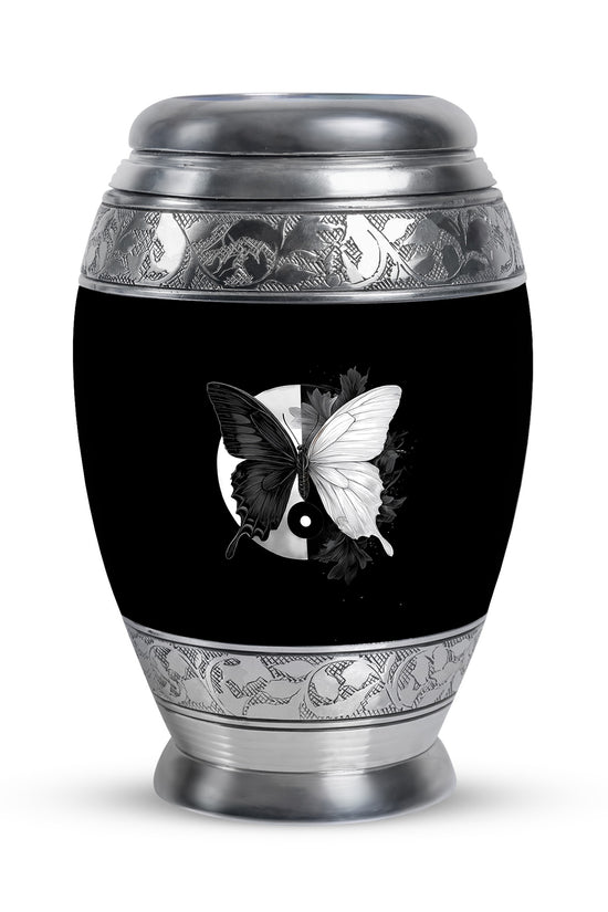 Personalized Butterfly Cremation Urns - Pristine Black 10-inch, 200 cu in - Yatskia
