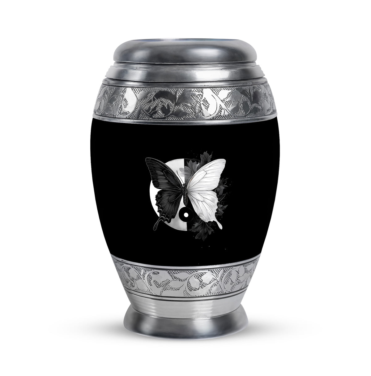 Personalized Butterfly Cremation Urns - Pristine Black 10-inch, 200 cu in - Karyliz