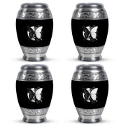 Dark Black Butterfly Cremation Urn urn with complimentary velvet bag - majestic butterfly pattern with filigree border - 10 inch aluminum urn for cremated remains