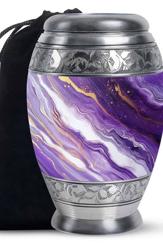Beautiful Purple Marble Urn for Ashes – Durable Aluminum Memorial Urn