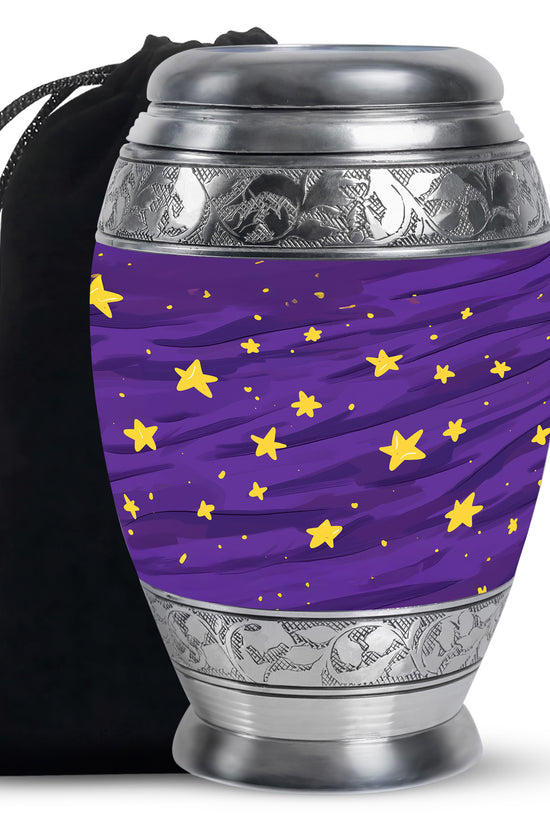 Celestial Galaxy Urn for Ashes – Purple Star Themed Memorial Urn