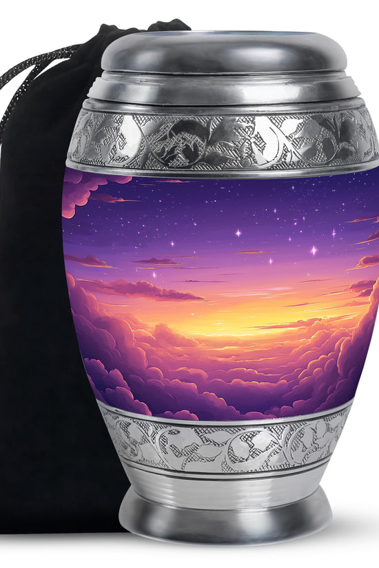 Elegant Purple Sunset Scenic Urn - Beautiful Decorative Cremation Urn