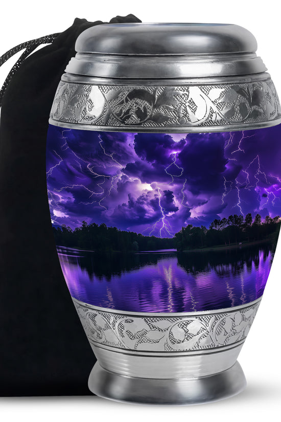 Purple Night Thunderstorm Scenic Urn - Unique Decor Urns For Ashes
