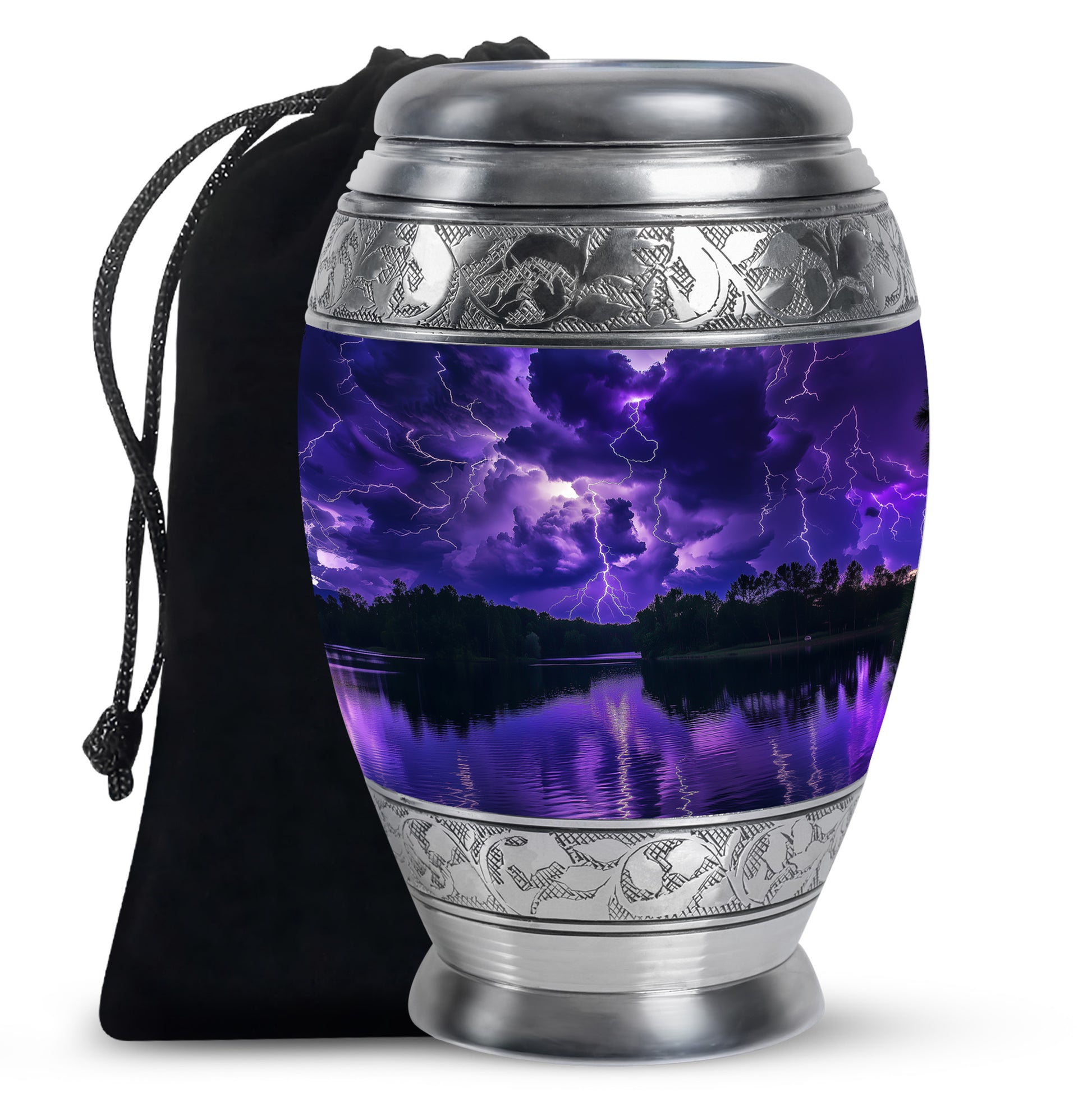 Purple Night Thunderstorm Scenic Urn - Unique Decor Urns For Ashes