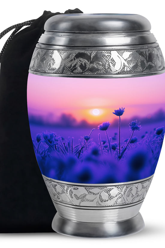 Purple Flower Sunrise Scenic Urn - Beautifully Crafted Urns For Ashes