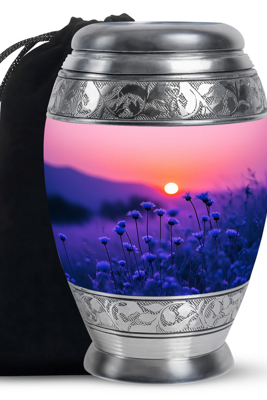 Blue Flower Sunset Scenic Urn - Beautiful Decor Urns For Mom Ashes
