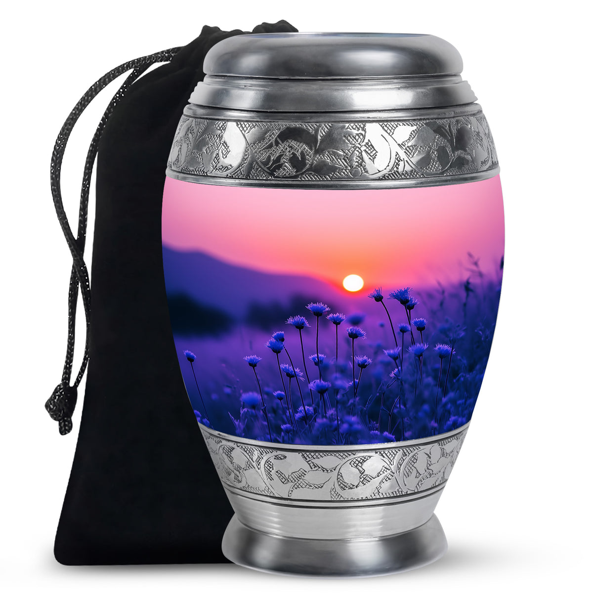 Blue Flower Sunset Scenic Urn - Beautiful Decor Urns For Mom Ashes